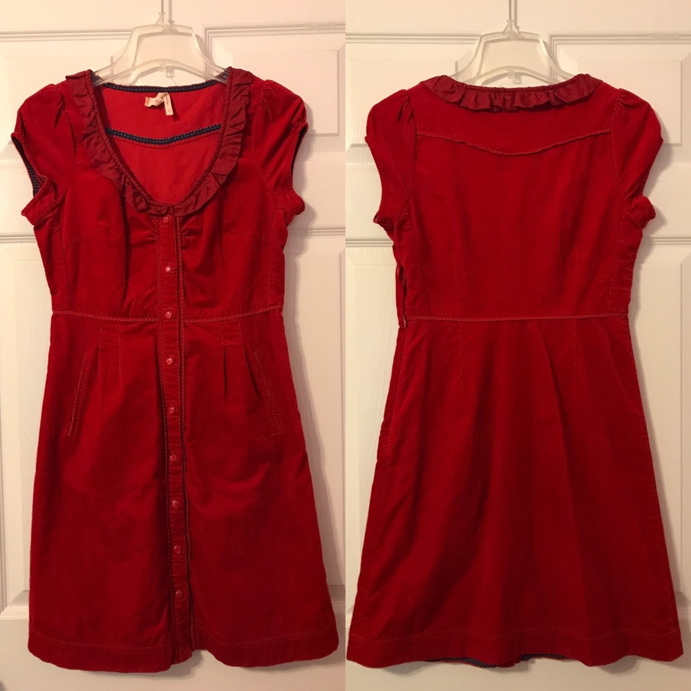 Anthropologie red corduroy dress by Maeve, size 2